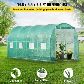 Walk-in Tunnel Greenhouse, 15 x 7 x 7 ft Portable Plant Hot House w/ Galvanized Steel Hoops, 1 Top Beam, 2 Diagonal Poles, 2