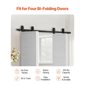 Bi-folding glidende stalddør hardware spor kit 60 "til fire 14" døre