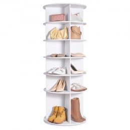 6-Tier Rotating Shoe Rack Tower 360Â° Spinning Shoe Display Carousel White