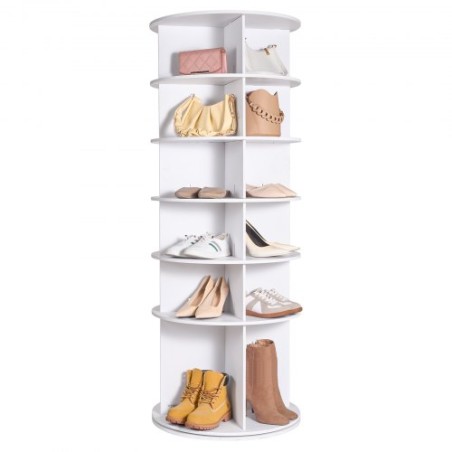 6-Tier Rotating Shoe Rack Tower 360Â° Spinning Shoe Display Carousel White