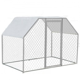 Metal Chicken Coop, 9,5'x6,5'x6 'Stor walk-in hønehus med dækning, galvaniseret stål fjerkræforlængelse med låsbar dør,