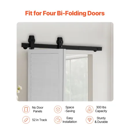 Bi-folding glidende stalddør hardware spor kit 36 ​​"til to 16"