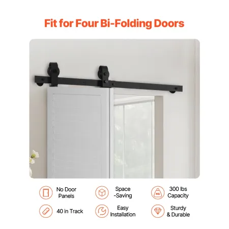 Bi-folding glidende stalddør hardware spor kit 40 "til to 18"