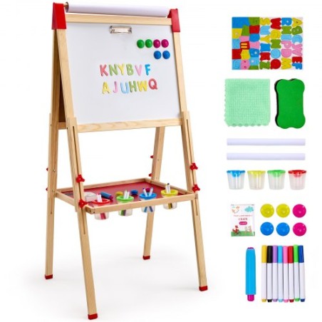 3-in-1 Kids Art Easel Double-Sided Wooden Magnetic Whiteboard Chalkboard