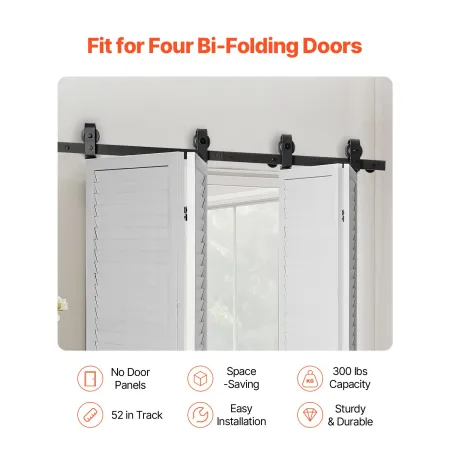 Bi-folding glidende stalddør hardware spor kit 52 "til fire 12"