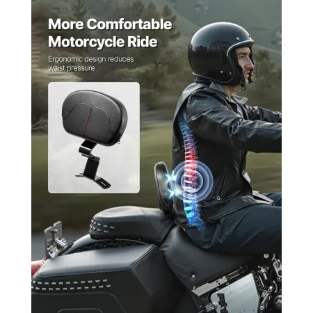 Motorcycle Backrest Sissy Bar, Compatible With Harley-Davidson Touring Street Glide Road Glide Road King, 310mm Height Detachabl