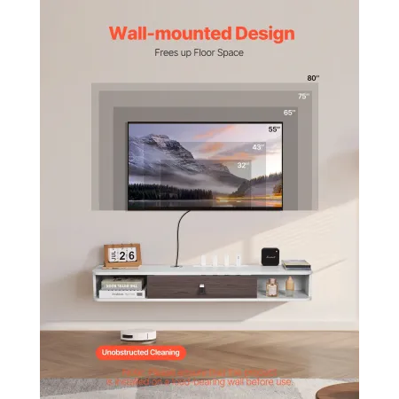 Floating TV Stand, 47 in Wall Mount Entertainment Center with Cable Hole, Modern Floating TV Shelf with Storage Cabinet, Particl