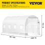 Walk-in Tunnel Greenhouse, 457.2 x 198.12 x 213.4 cm Portable Plant Hot House w/ Galvanized Steel Hoops, 1 Top Beam, 2 x Diagona