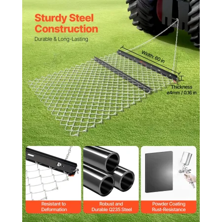 Drag Harrow 4 X 5 ft Chain Harrow Lawn Rake ATV UTV Traktor