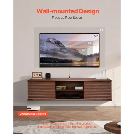 Floating TV Stand 60 "Entertainment Center Justerbar hylde og