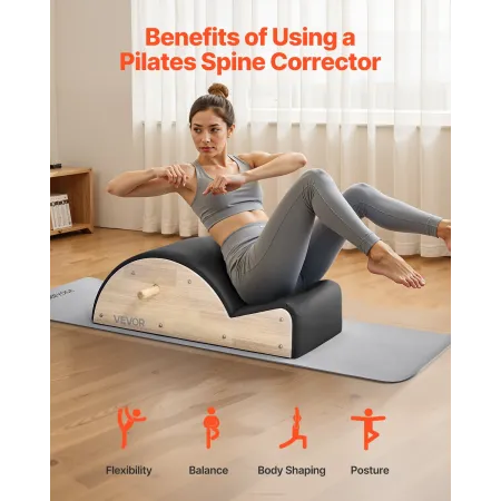Pilates Spine Corrector, Home Gym Yoga Pilates Accessory, Rubber Wood Fitness Training Tool, Arc Fitness Body Workout Equipment,