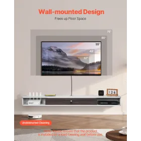 Floating TV Stand 70 i Entertainment Center Power med kabelhullet hvidt