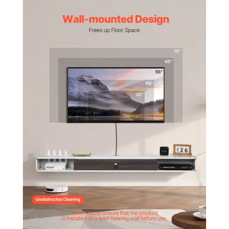 Floating TV Stand, 70 in Wall Mount Entertainment Center with Cable Hole, Modern Floating TV Shelf with Storage Cabinet, Particl