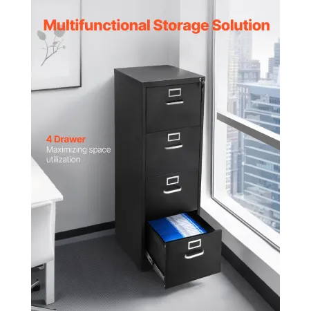4 Drawer File Cabinet with Lock, Metal Vertical Filing Storage Cabinets for Home Office, Heavy-Duty Cabinet with Detachable Hang
