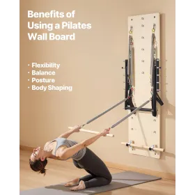 Wall Mounted Pilates Reformer Machine, Maple Wood Pilates Springboard, Exercise Equipment with Resistance Springs, Yoga Fitness 