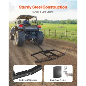 Drag Harrow, 74" Width Tow Behind Drag Harrow, Q235 Steel Driveway Grader with Adjustable Bars & Pin Hitch, Support up to 50 lbs