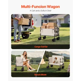 Foldable Wagon Cart Converts to Bench 550lb Load & 220L Utility Wagon