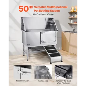 127 cm hundepleje badekar rustfrit stål w ramp vandfilter