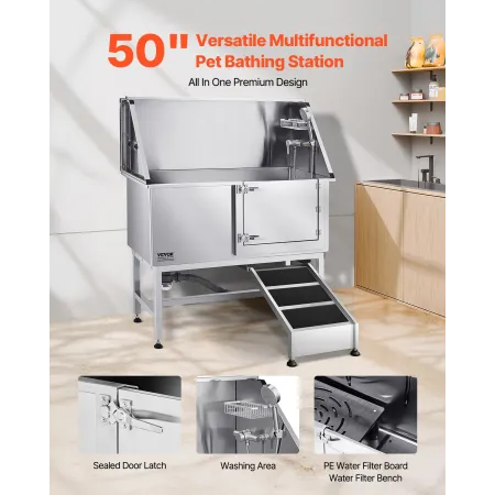 127 cm hundepleje badekar rustfrit stål w ramp vandfilter