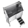 Stainless Steel Dog Washing Station, 127 cm Pet Grooming Tub w/ Ramp, PE Water Filter Board, Faucet & Showerhead & Soap Holder D