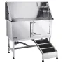 Stainless Steel Dog Washing Station, 127 cm Pet Grooming Tub w/ Ramp, PE Water Filter Board, Faucet & Showerhead & Soap Holder D