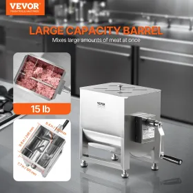 Manuel kødmikser 15L tank blanding max 15lb til kødpølse mixer sølv