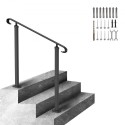Wrought Iron Handrail, Fit 1 or 2 Steps Outdoor Stair Railing, Adjustable Front Porch Hand Rail, Black Transitional Hand