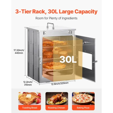 Foldable Camping Oven, Stainless Steel Portable Camping Stove, with 3 Tier Grill, Handle and Thermometer, Use with Wood Burning 