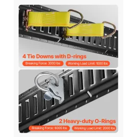 E Track Tie-Down Rail Kit, 18PCS 5FT E-Tracks Set Includes 4 Steel Rails & 2 Single Slot & 6 O Rings & 4 Tie-Offs w/ D-Ring & 2
