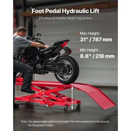 1000 kg hydraulisk motorcykel Jack Lift Hoist Stand Dirt Street
