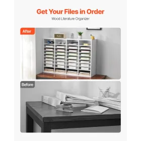 Trælitteraturarrangør 36 rum med justerbare hylder hvide