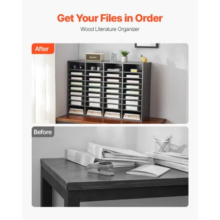 Literature Organizer, 36 Compartments Office Mailbox with Adjustable Shelves, Wooden Mailbox Sorter Medium Density Fiberboard Of