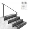 Wrought Iron Handrail, Fit 2 or 3 Steps Outdoor Stair Railing, Adjustable Front Porch Hand Rail, Black Transitional Hand