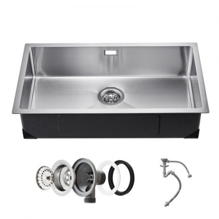 76cm Kitchen Sink Undermount Single Bowl Drop-In Basin Stainless Steel Bar