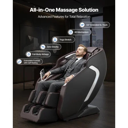 Massage Chair, 4D Full Body Zero Gravity Recliner with SL Track, Yoga Stretch, AI Voice Control, Heat, Foot Roller, Retractable 