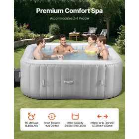 Oppustelig boblebad 4 til 6 personer 1850 x 660 mm firkantet