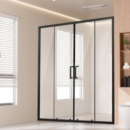 Semi-framelessÂ Double SlidingÂ Shower Door SGCC Tempered Glass Matte Black