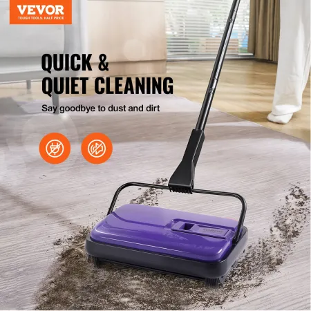 Carpet Sweeper Manual, Floor Sweeper with 300 ml Dustbin Capacity Easy to Empty, 17 cm inch Cleaning Width for Home Office Carpe