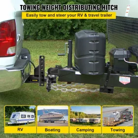 Weight Distribution Hitch, 1000 lb Tongue Capacity Load Leveling Hitch with Sway Control, 2" Ball & 4" Drop/Rise & 4 Chains &