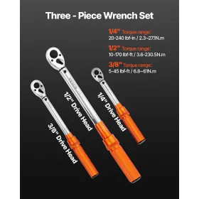 Click Torque Wrench Set 3 Pieces 1/4 3/8 1/2 Inch Drive Dual-direction
