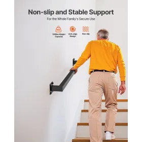 1215mm Wall Mounted Stair Handrail Black Iron 113kg Load Square Tube