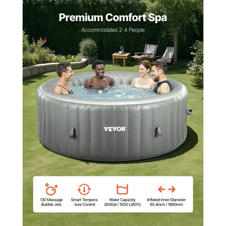 Oppustelig boblebad 4 til 6 person 2080 x 660 mm rund bærbar