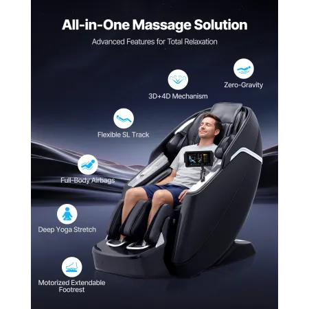Massagestol Fuldkrop 3D/ 4D Massage hvilestol m/ SL-track &