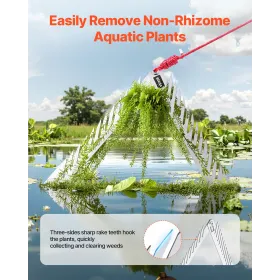 24in Aquatic Weed Rake 3-Sided Foldable Lake Weed Rake Handle 30ft Rope