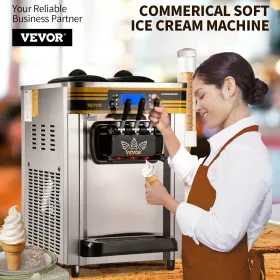 Commercial Ice Cream Maker, 22-30L/H Yield, 2350W Countertop Soft Serve Machine w/ 2x6L Hopper 2L Cylinder LCD Panel Puffing
