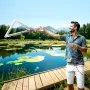 24in Aquatic Weed Rake, 3-Sided Lake Weed Rake with Handle, Portable and Foldable Pond Water Grass Razor, Stainless Steel Throwa