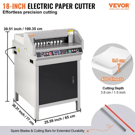 Electric Hydraulic Paper Cutter, Heavy Duty Paper Cutter Machine, 1.57 in / 40 mm Cutting Thickness, 18 in / 457.2 mm Cutting Wi