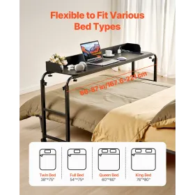 Overbed Table Mobile Bed Side Desk 4 Wheels (2 with Brakes) & Power Socket