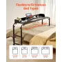 Overbed Table, Mobile Bed Side Table with 4 Wheels (2 with Brakes) and Power Socket, Height Adjustable Rolling Laptop Desk, Port