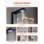 Shower Panel Tower System with Rainfall Shower Head, LED, 53 in Brushed Stainless Steel Shower Column, 6-Function Faucet, Wall-M
